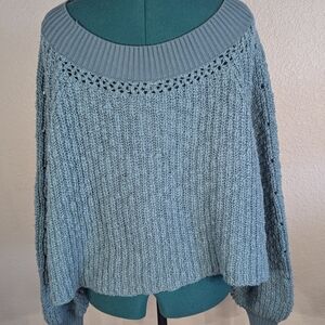 Free People Textured Blue Cowl Neck Sweater